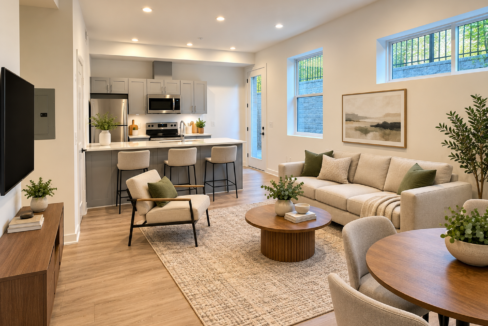 Virtually staged living room at 6010 Clay St NE #201, Washington, DC